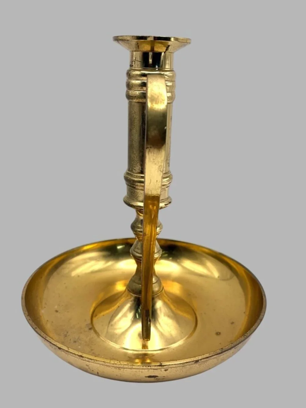 Vintage Brass Chamberstick Candle Holder Made in India 7.5” Handle Catch Tray